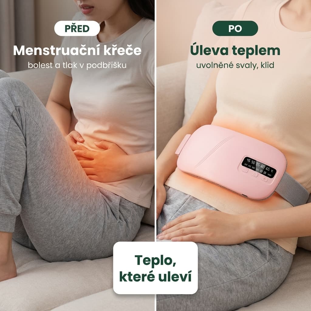 Menstruační vyhřívací pás před a po – úleva od křečí teplem